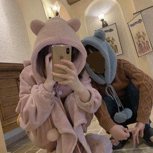 Pink Cute Bear Ear Hat Scarf Warm Winter Kawaii